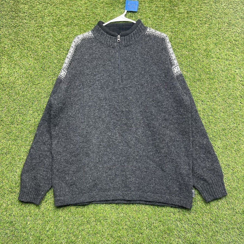 Woolrich Sweater Mens Large Knit Heather Grey 1/4 Zip 100% Wool Knit Fisherman